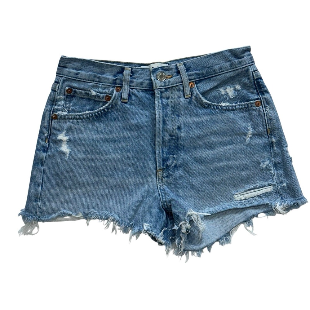 Agolde‎ Womens Fly Button High Rise Distress Mini Denim Shorts Blue Size 23